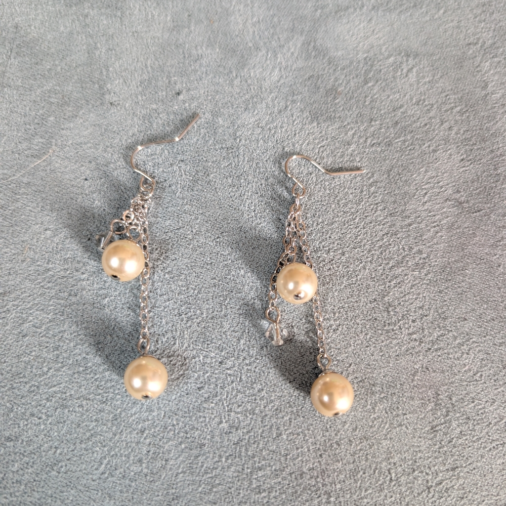 Elegant Silver and Cream Pearl Drop Earrings